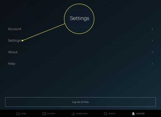 設定が強調表示されたHuluのアカウントページのスクリーンショット