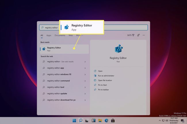 Reģistra redaktora meklēšana operētājsistēmā Windows 11