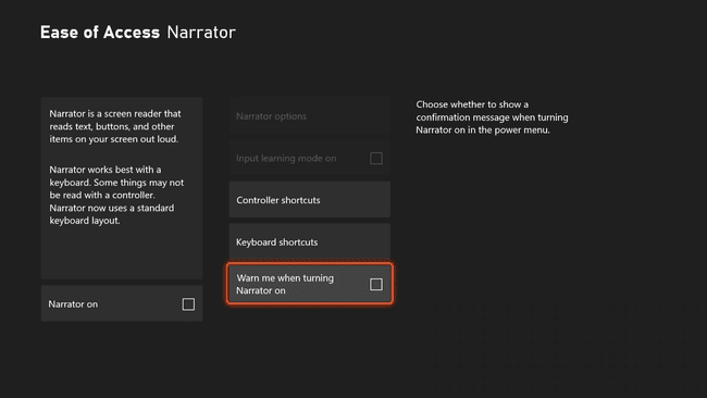 Nastavitev opozorila pripovedovalca na Xbox Series X|S.