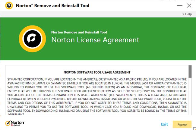 Acuerdo de licencia de Norton Remove and Reinstall Tool