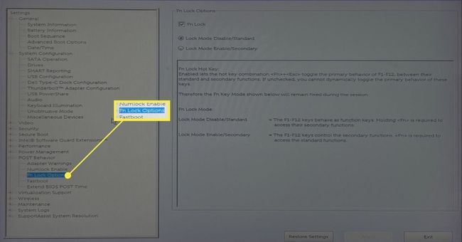 Параметры Fn Lock в UEFI Dell на ноутбуке с Windows