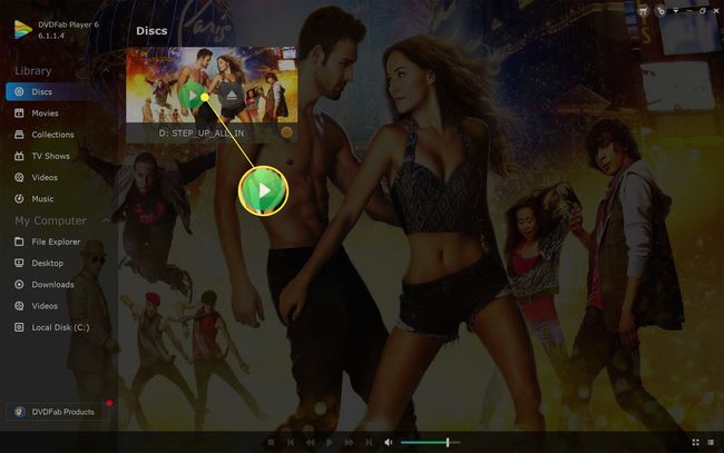 Step Up 5 film Blu-ray în aplicația DVDFab Player pe Windows 11 cu butonul Redare evidențiat