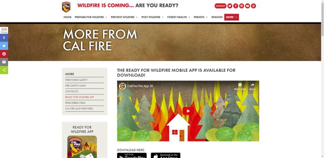 Screenshot der Cal Fire-Website für die Ready For Wildfire-App.