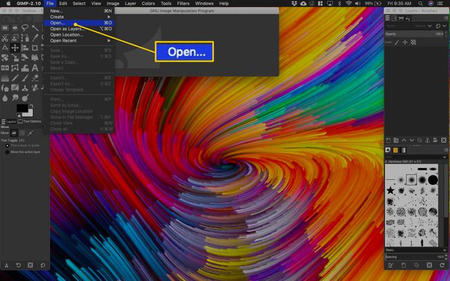 Menü „Datei öffnen“ in Gimp für macOS