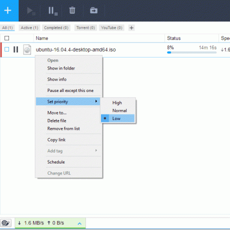 Snimka zaslona opcije prioriteta preuzimanja Free Download Managera
