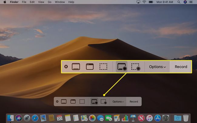 شريط أدوات تسجيل شاشة Mac