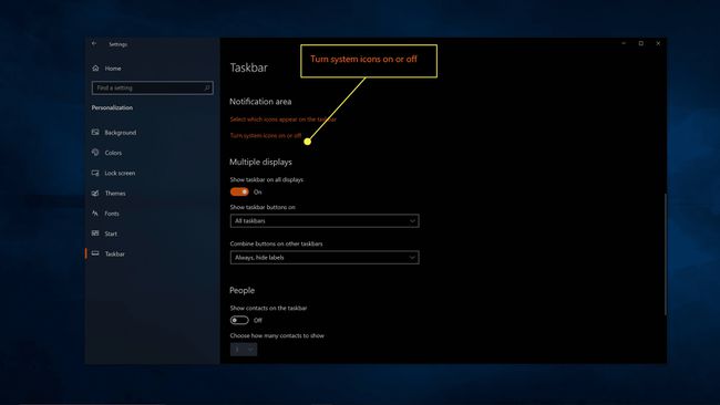 Windows 10 görev çubuğu ayarlarında vurgulanan sistem simgelerini açıp kapatın.