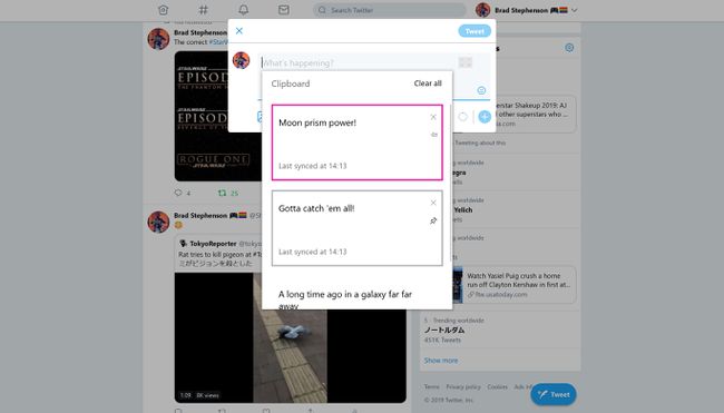 Připnutý obsah v rámci funkce schránky Windows 10.