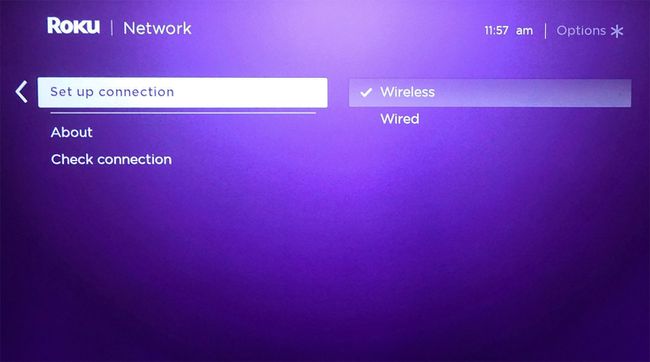เครือข่าย Roku — ตั้งค่าการเชื่อมต่อ — มีสายหรือไร้สาย
