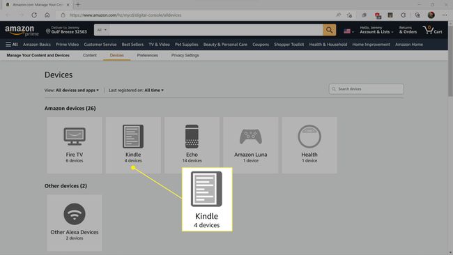 Kindle fremhævet i Amazon device management