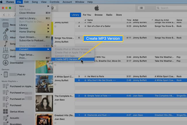 สร้างรายการเมนูเวอร์ชัน MP3 ใน iTunes