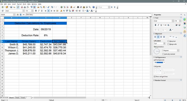 De kolomkoppen instellen op een hemelsblauwe kleur in OpenOffice Calc.