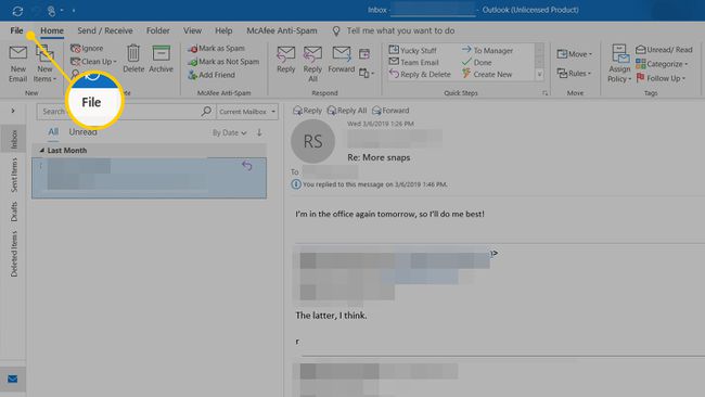 Bestandsmenu in Outlook