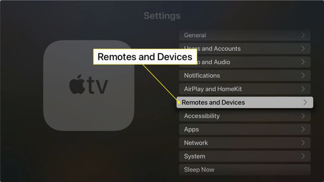 Apple TV पर हाइलाइट किए गए रिमोट और डिवाइस