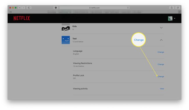 Netflix med profillås markerat för en specifik profil