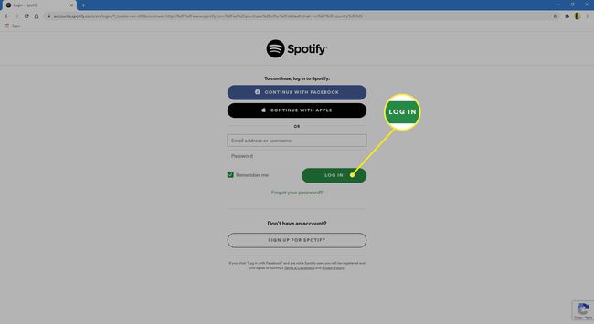 Vælg Log ind på Spotify-webstedet.