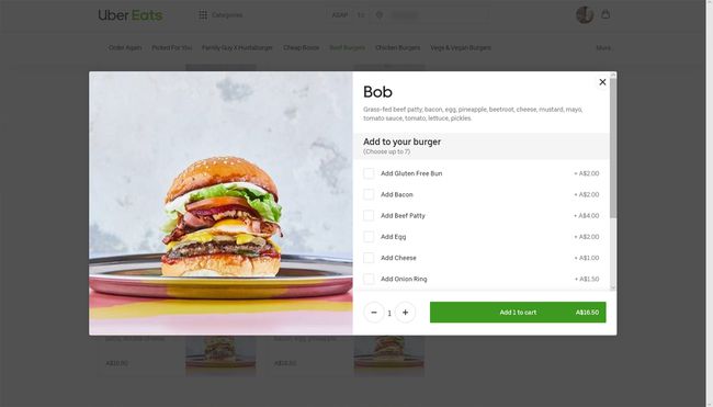 Objednávání jídla na webu Uber Eats.