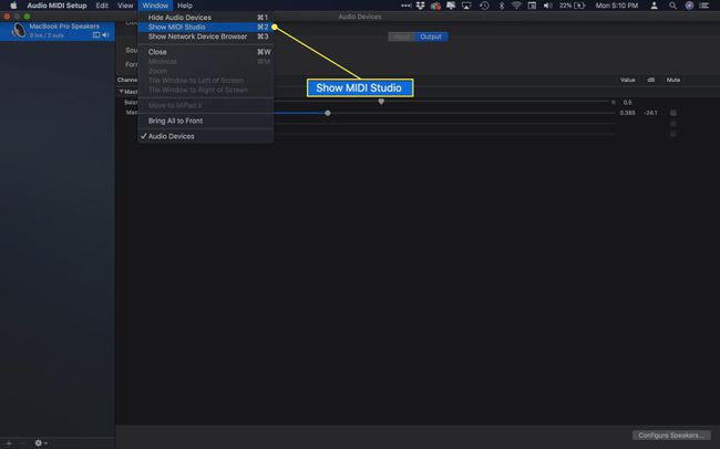 الأمر Show MIDI Setup