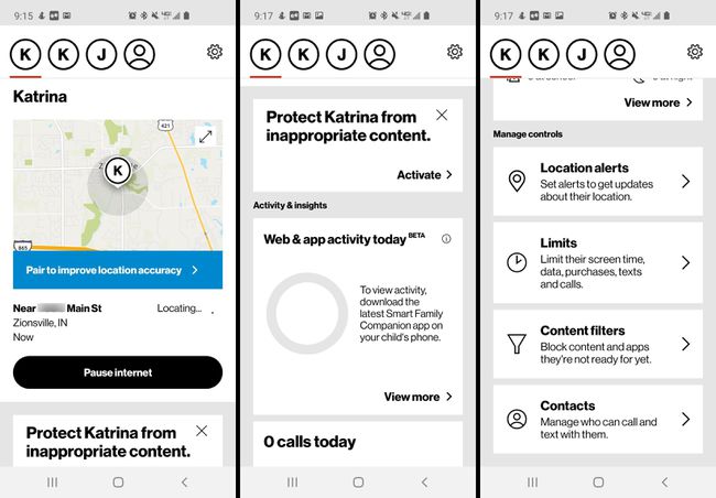 Verizon 앱의 자녀 보호 기능 스크린샷