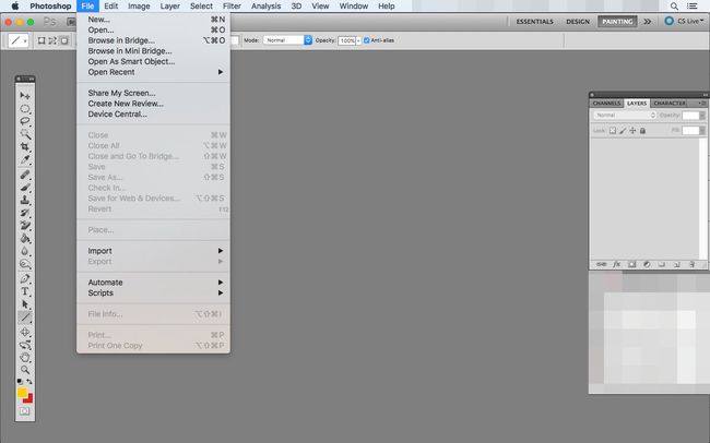 Photoshop z odprtim menijem Datoteka