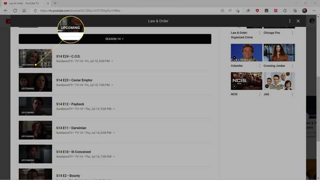 Episoade viitoare din Law & Order pe YouTube TV.