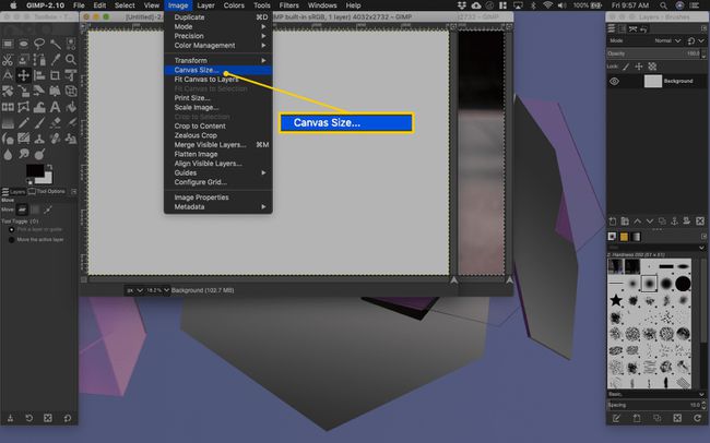 Menüelement Datei-Leinwandgröße in Gimp für macOS