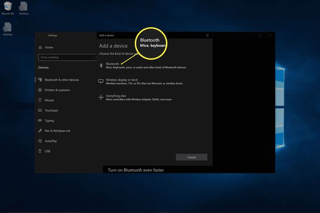 Posnetek zaslona dodajanja naprave Bluetooth v sistemu Windows.