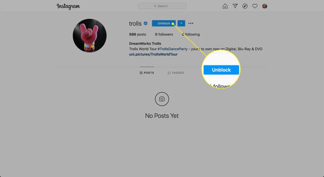 Instagram'daki Engellemeyi Kaldır düğmesi