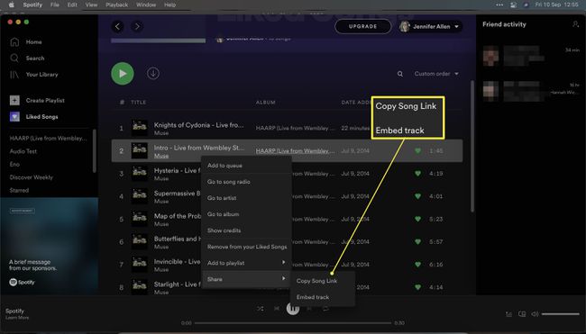 Spotify พร้อมตัวเลือกการแชร์ที่เปิดอยู่ 