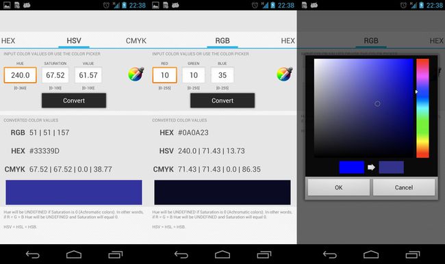 Farbkonverter-App auf Android.