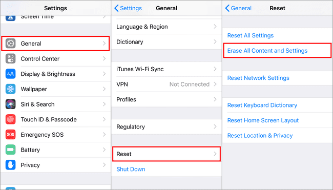 iPhoneのすべてのコンテンツと設定を消去する方法を示すスクリーンショット