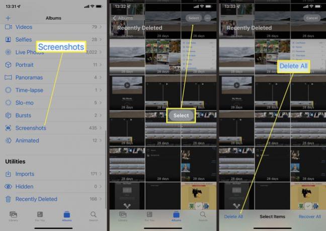 最近削除されたすべての写真とスクリーンショットを削除するためにiOSフォトアプリで必要な手順。