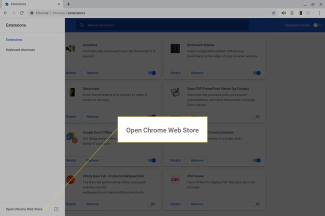 De link Chrome Web Store openen.