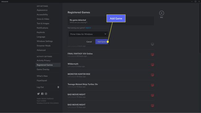 Adăugați jocul evidențiat în Jocuri înregistrate Discord.