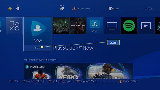 PlayStation Now 앱이 강조 표시된 PlayStation 4 데스크탑