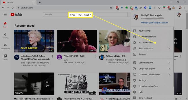 YouTube Studio-menuoptie.