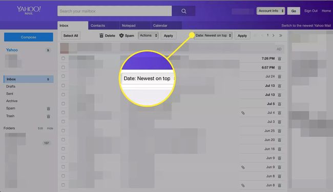 Data do Yahoo Mail: o mais recente no topo