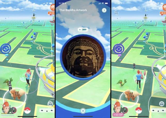 Ekraanitõmmis Poke Stopist Austraalias Melbourne'is Pokemon GO mängus iPhone'is.