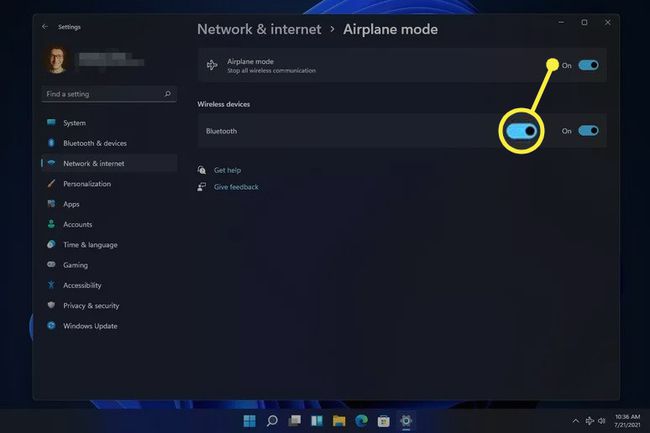 Prepínanie režimu v lietadle v nastaveniach siete Windows 11