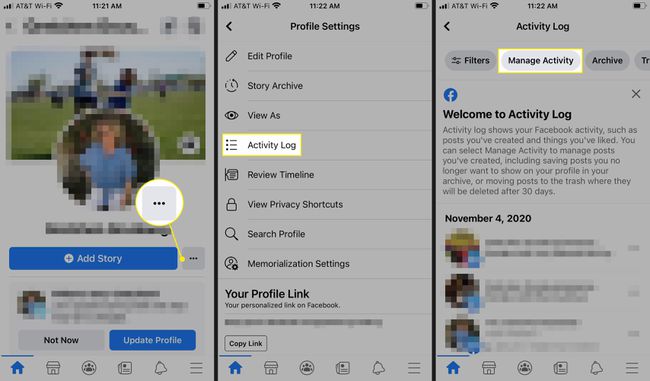 Facebook 앱의 활동 관리 기능을 사용하여 게시물 삭제 및 복원