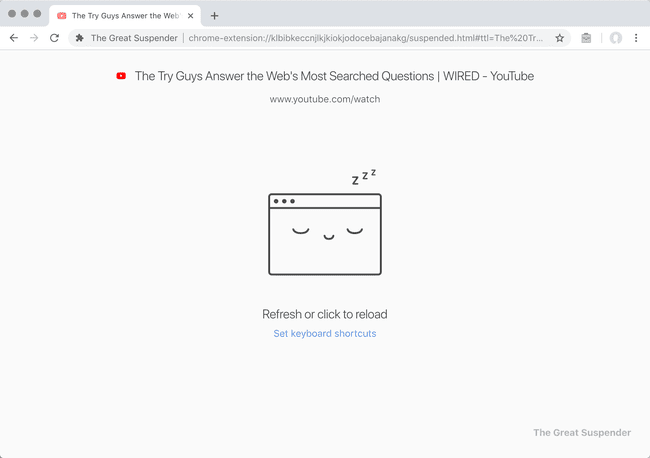 Navegador Chrome que muestra la extensión The Great Suspender