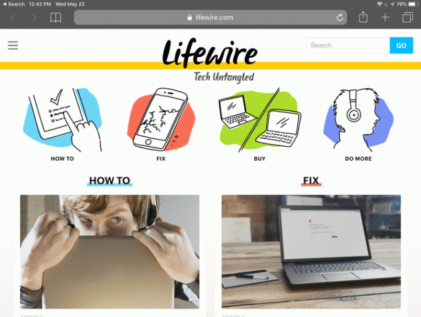 Lifewire sitesi iPad Özel Tarama Modunda açılıyor