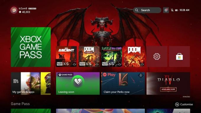 Xbox 홈 화면의 Diablo 4 동적 배경