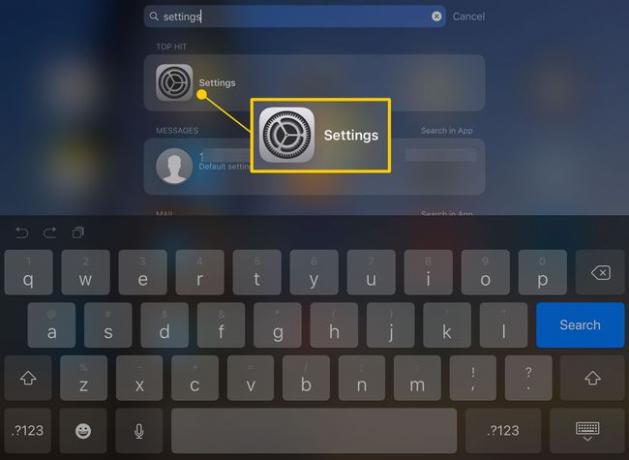 تطبيق الإعدادات على iPad من بحث Spotlight