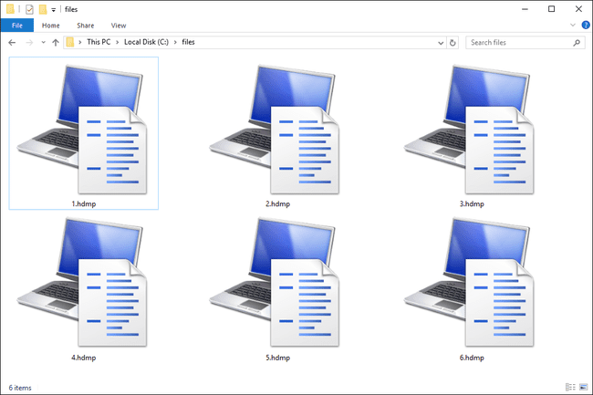 Tangkapan layar beberapa file HDMP di Windows 10