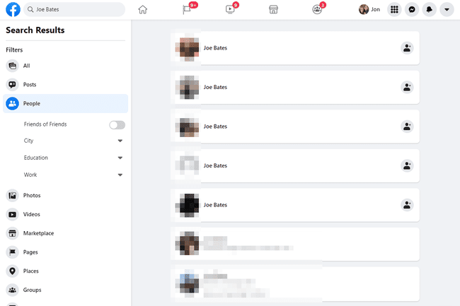 Резултати от търсенето на хора във Facebook