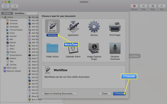 تطبيق Automator لنظام التشغيل Mac مع تحديد Workflow