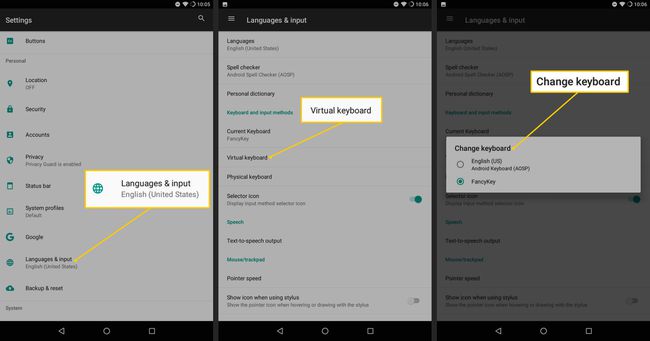 Limbi și introducere, Tastatură virtuală, Schimbați tastatura pe Android