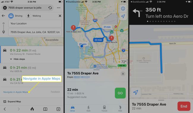 Senden Sie Ihre DuckDuckGo-Route an Apple Maps