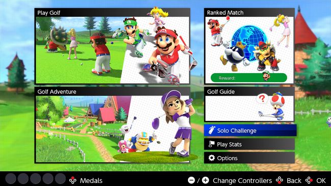 Desafio Solo destacado em Mario Golf no Switch.